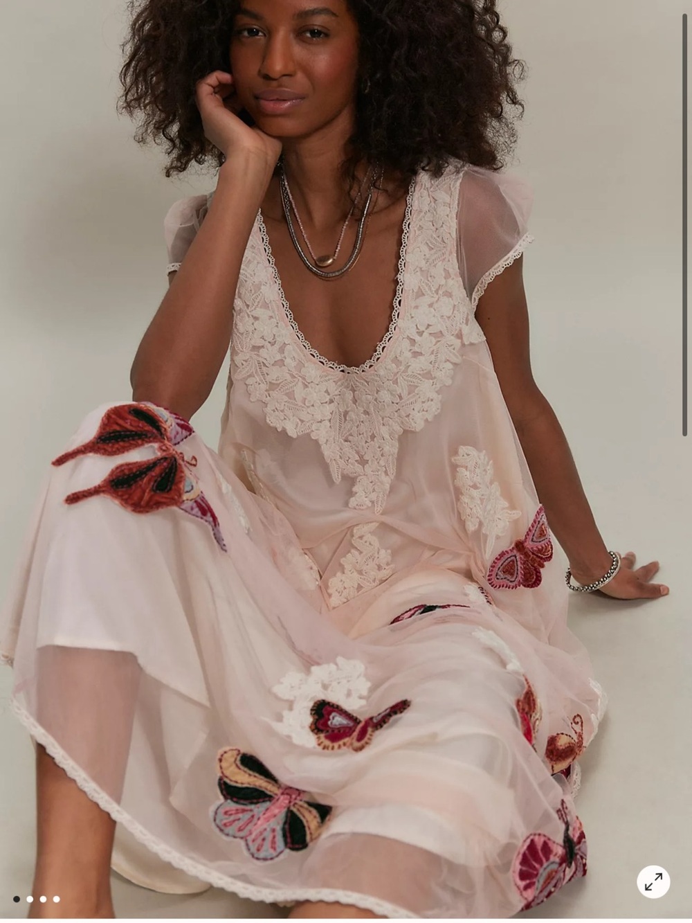 Free People Velvet Butterfly Grove Embroidered Lace Mesh Maxi Dress M - Picture 4 of 9